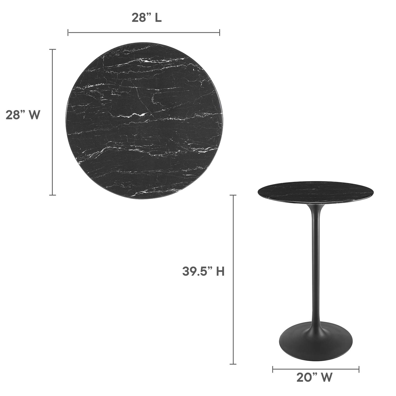 Ensemble Round Faux Marble Bar Table, Black