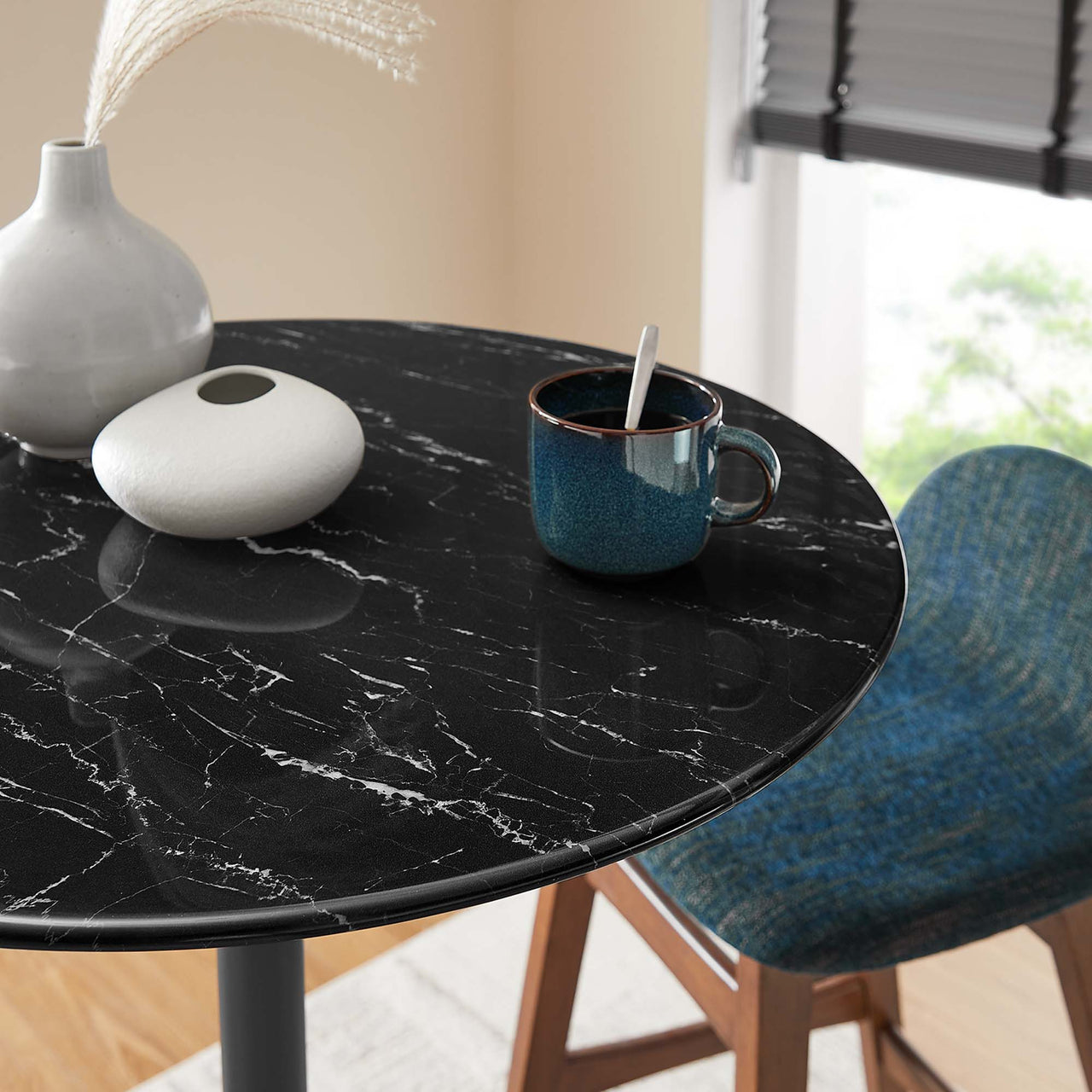 Ensemble Round Faux Marble Bar Table, Black