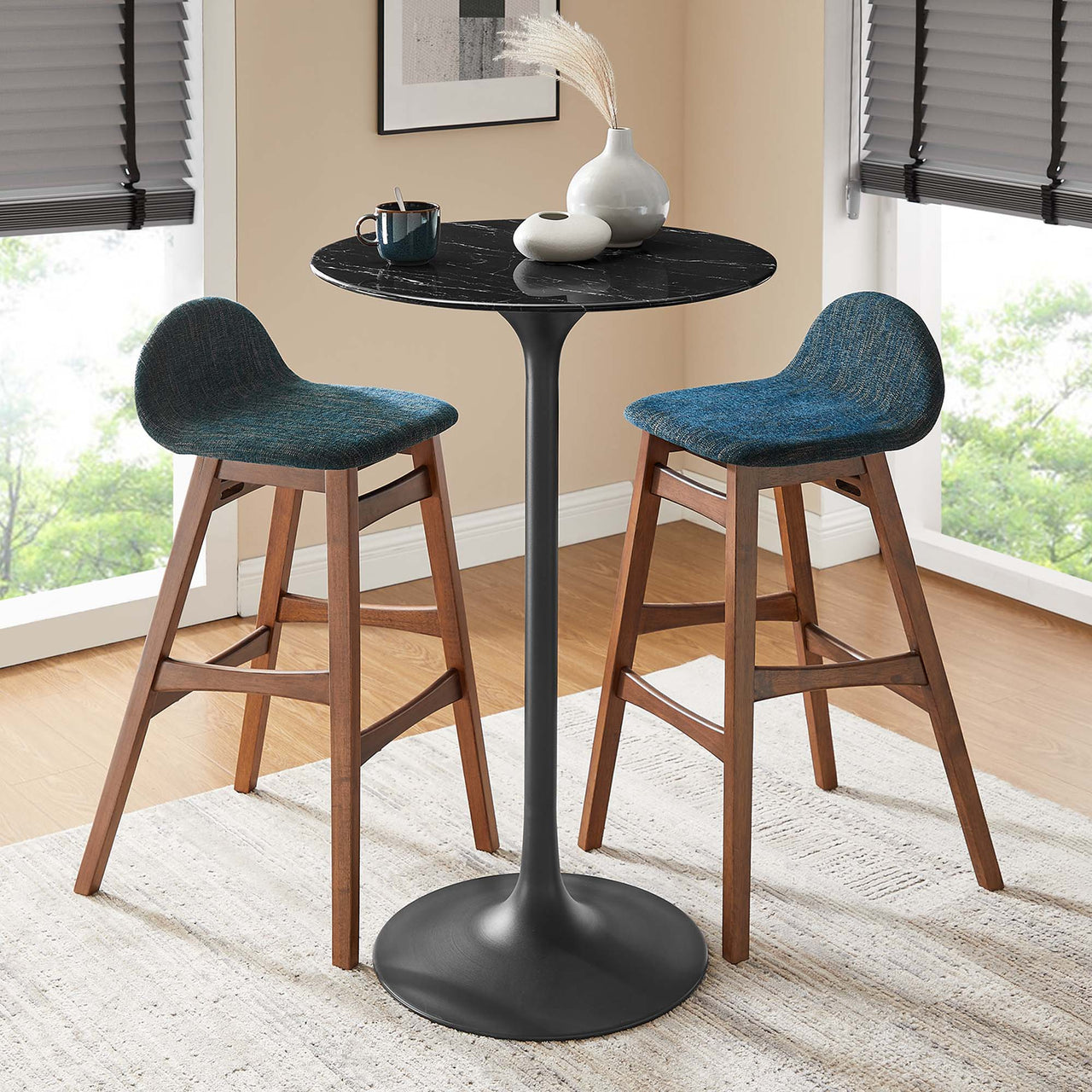 Ensemble Round Faux Marble Bar Table, Black