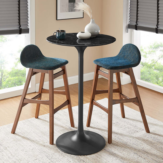 Ensemble Round Faux Marble Bar Table, Black