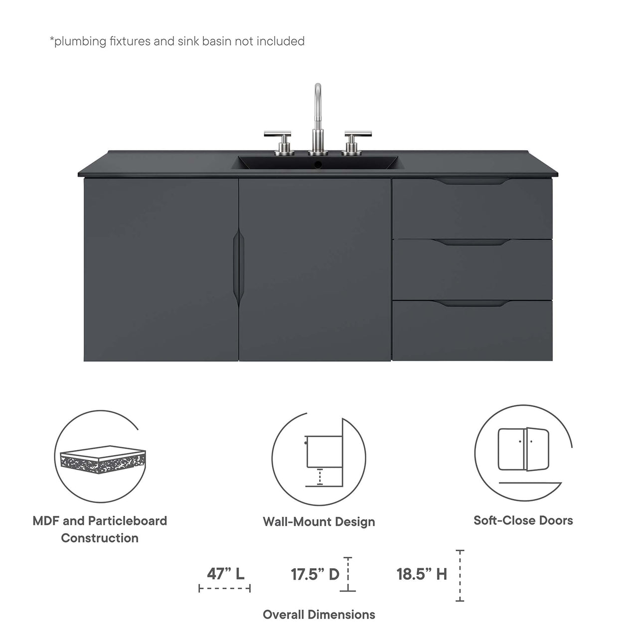 Verin Vanity Base with Storage (Single | Double Sink Compatible), Extra Large, Gray