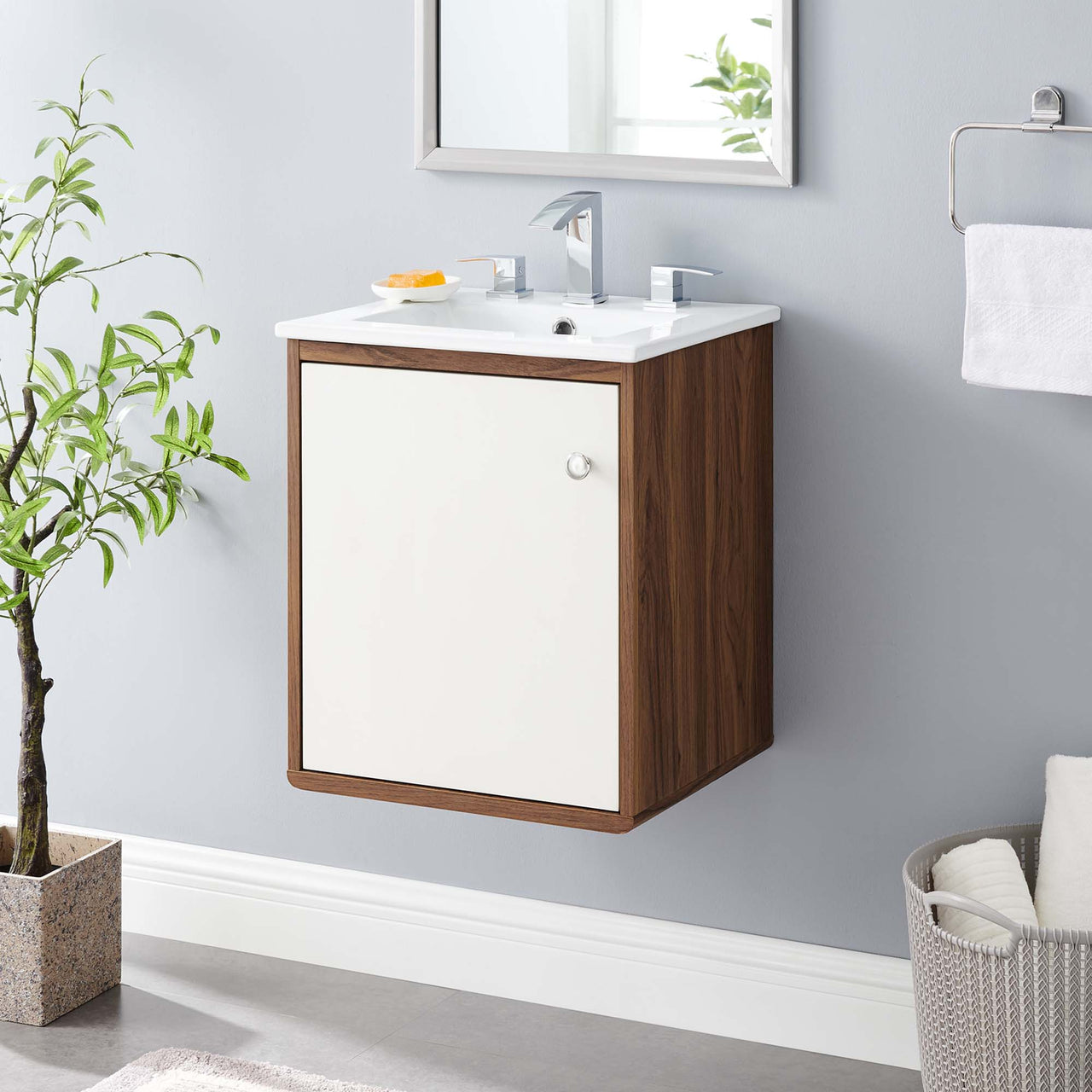 Erisen Floating Vanity Unit, Extra Small, Walnut & White