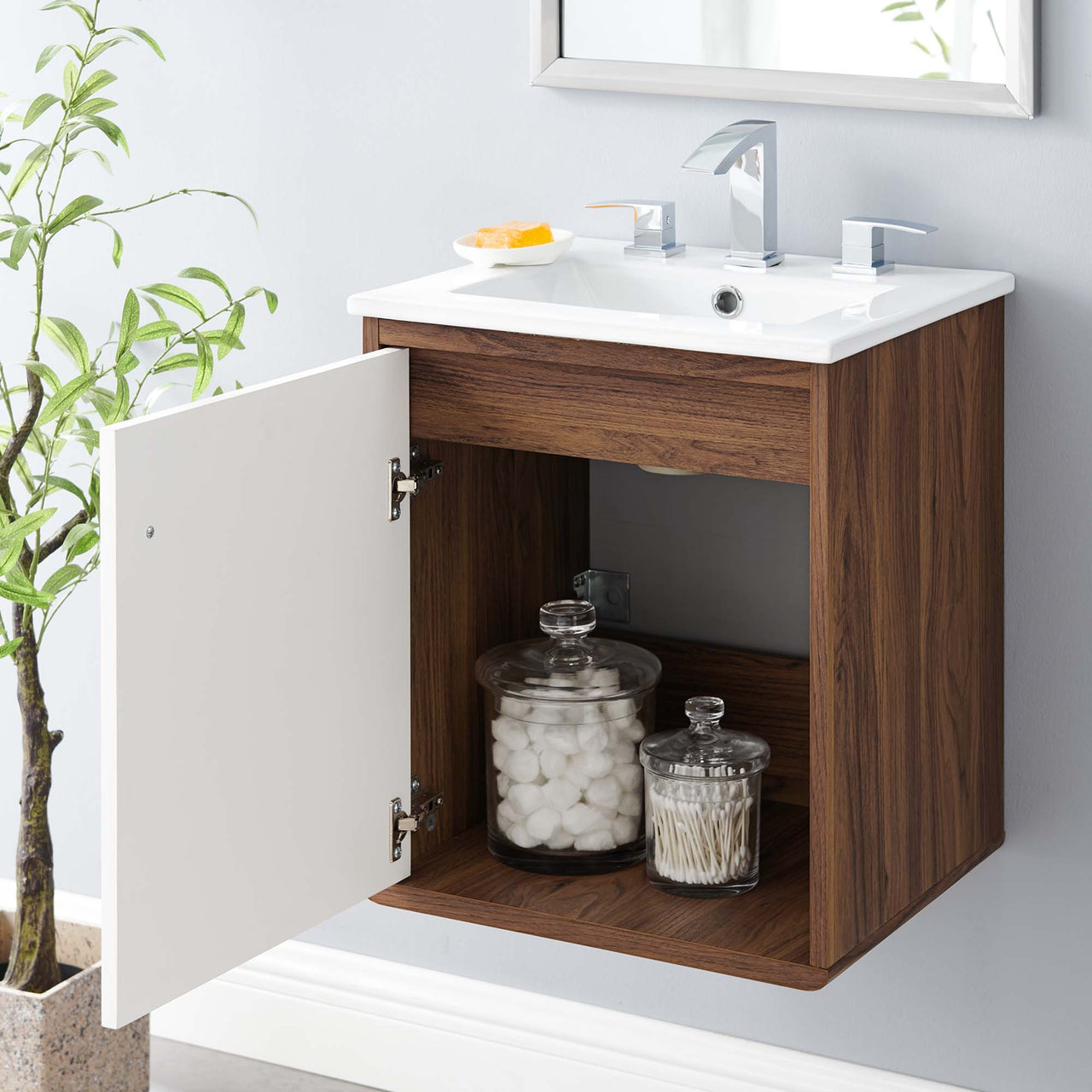 Erisen Floating Vanity Unit, Extra Small, Walnut & White