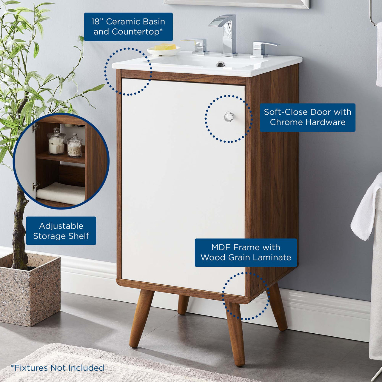 Erisen Vanity Unit, Extra Small, Walnut & White