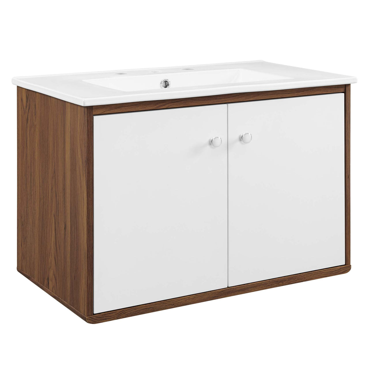 Erisen Floating Vanity Unit, Medium, Walnut & White