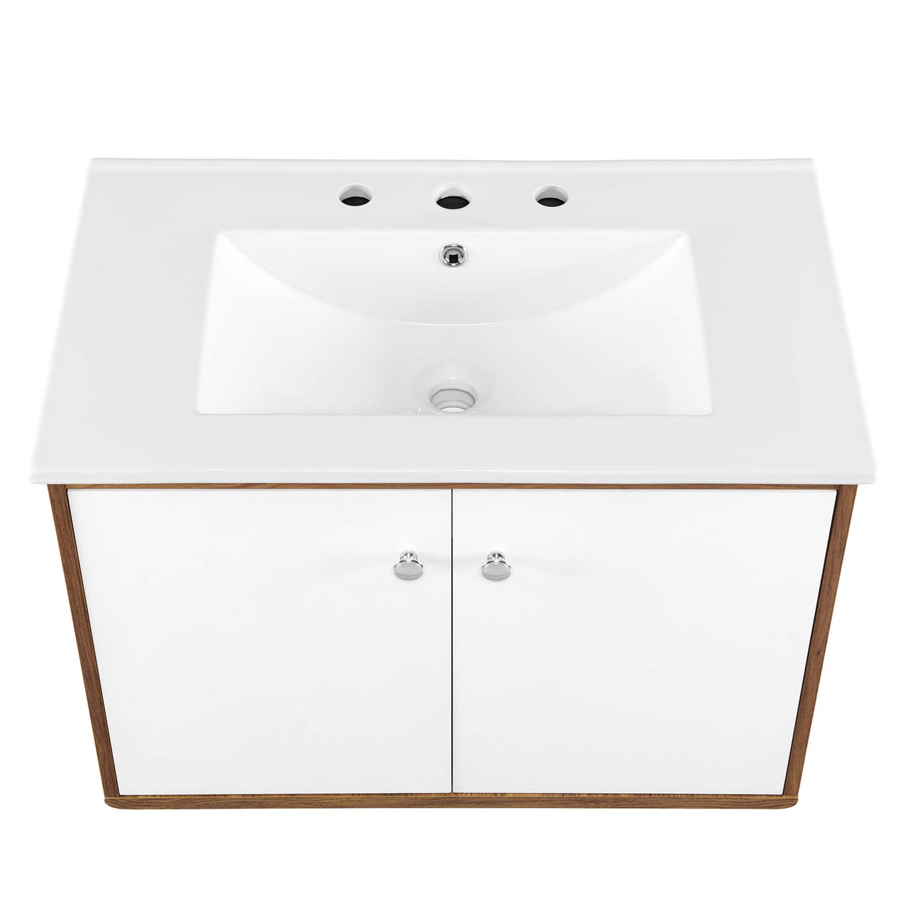 Erisen Floating Vanity Unit, Medium, Walnut & White