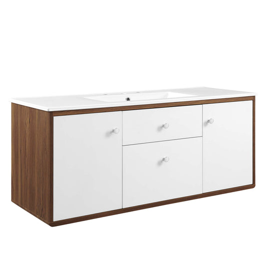 Erisen Floating Vanity Unit, Extra Large, Walnut & White