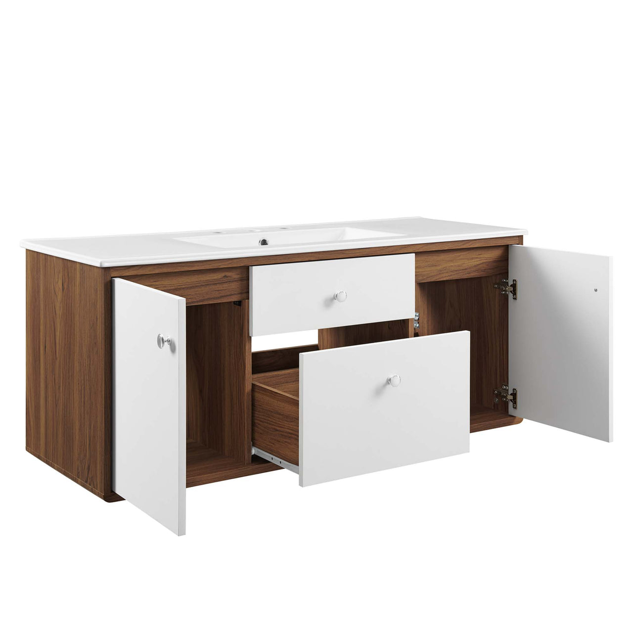 Erisen Floating Vanity Unit, Extra Large, Walnut & White