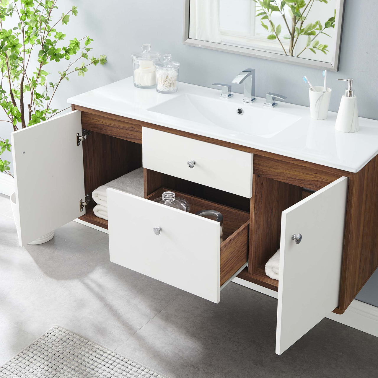 Erisen Floating Vanity Unit, Extra Large, Walnut & White
