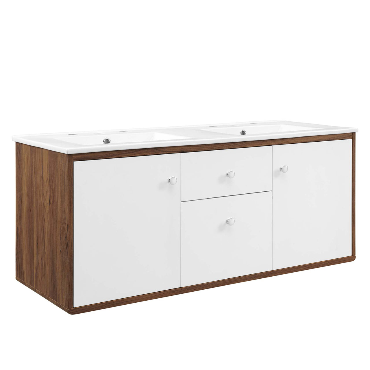 Erisen Floating Vanity Unit, Extra Large, Walnut & White