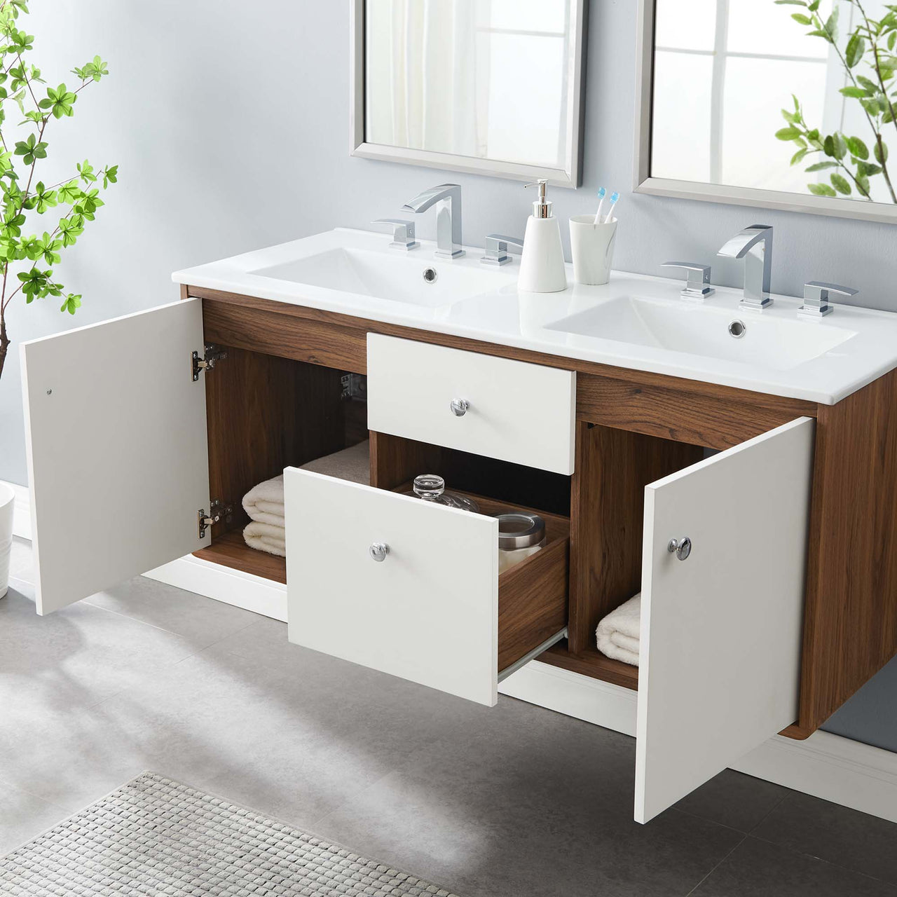 Erisen Floating Vanity Unit, Extra Large, Walnut & White