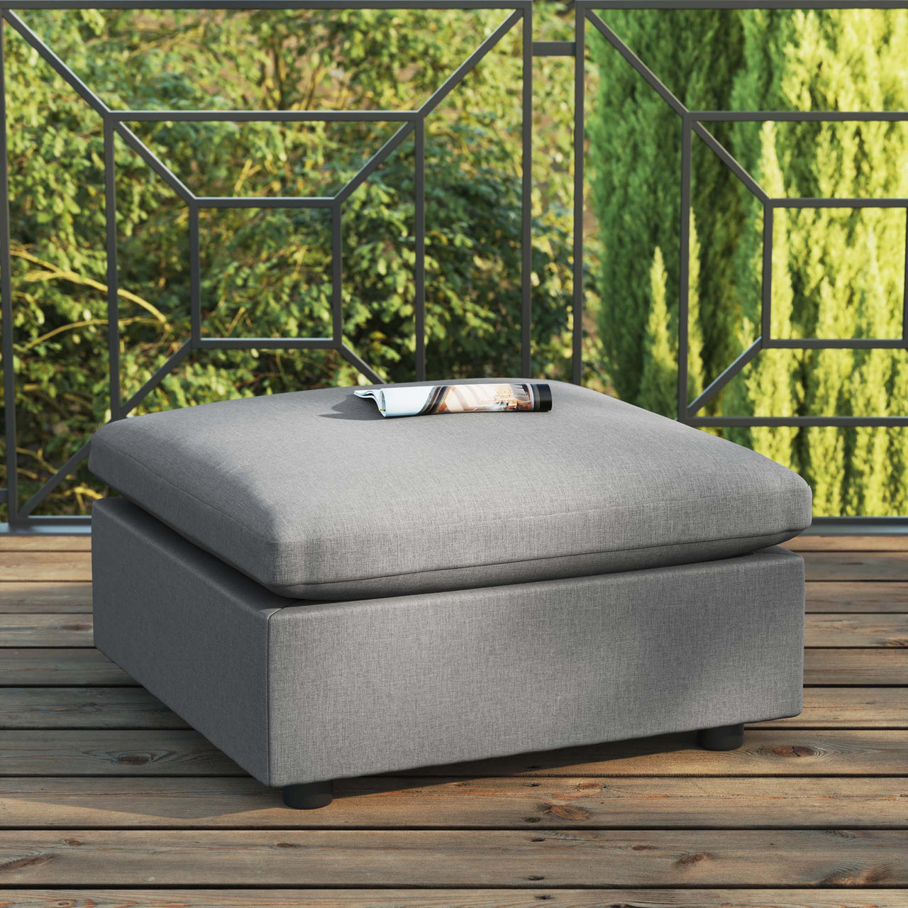 Commix Overstuffed Outdoor Patio Ottoman | Outdoor Modular Sectional Component, Charcoal