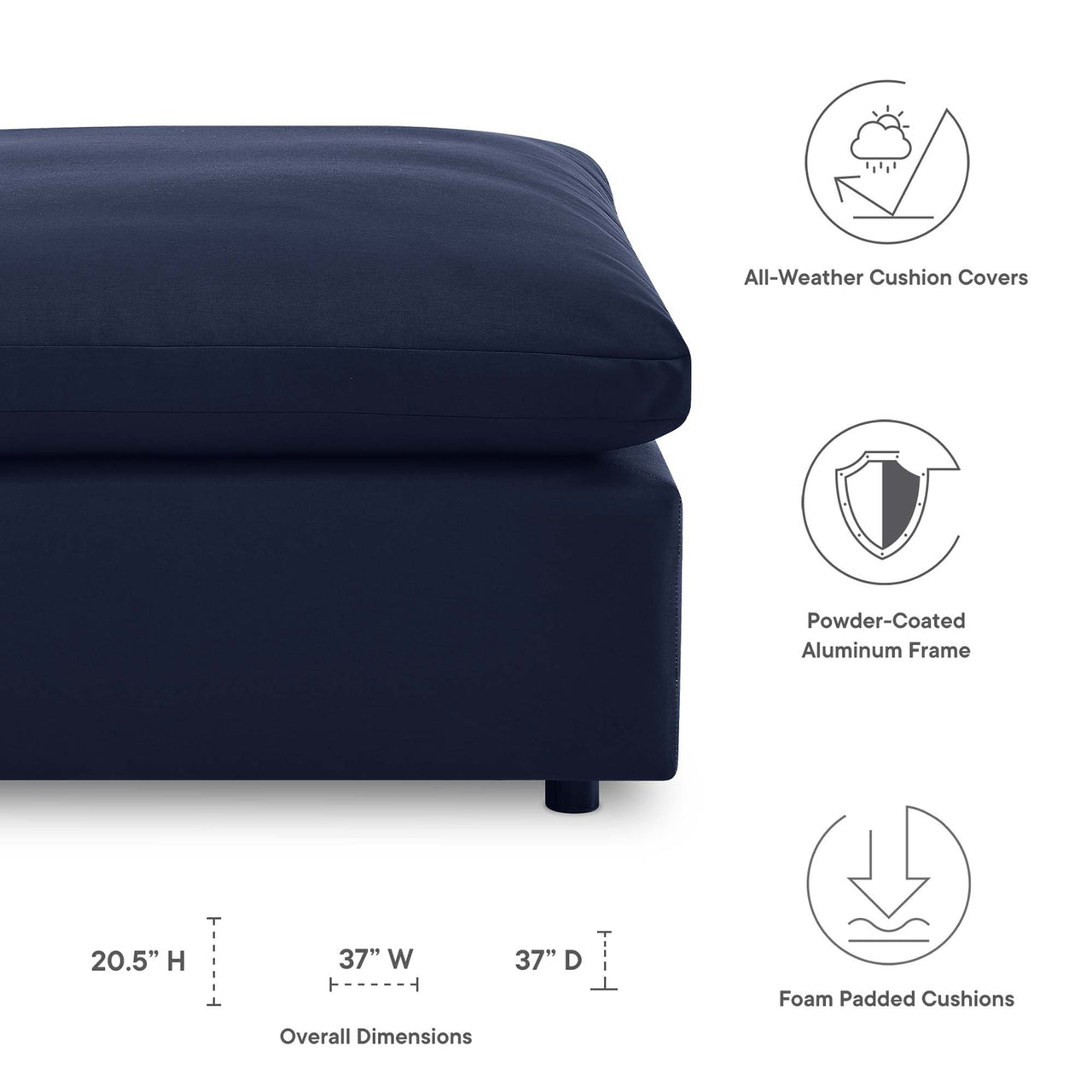 Angelic Alfresco Ottoman | Outdoor Modular Sectional Component, Navy