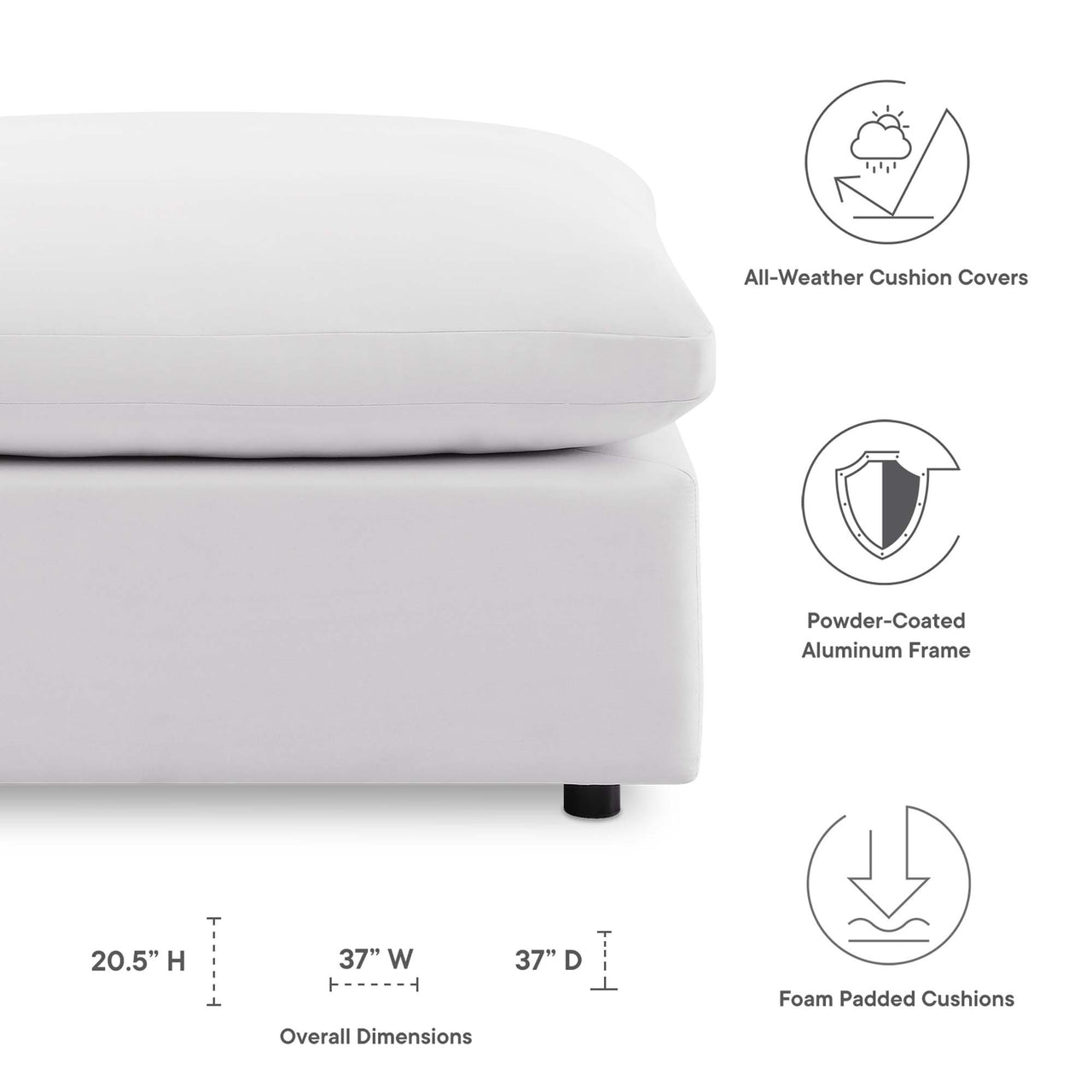 Angelic Alfresco Ottoman | Outdoor Modular Sectional Component, White