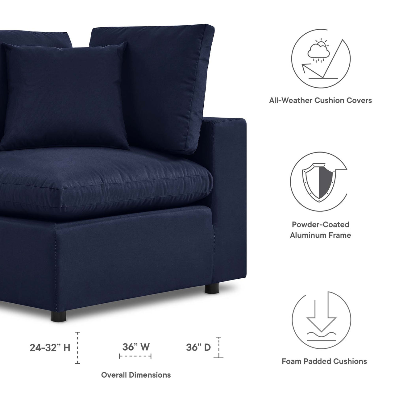 Angelic Alfresco Corner Chair | Outdoor Modular Sectional Component, Navy