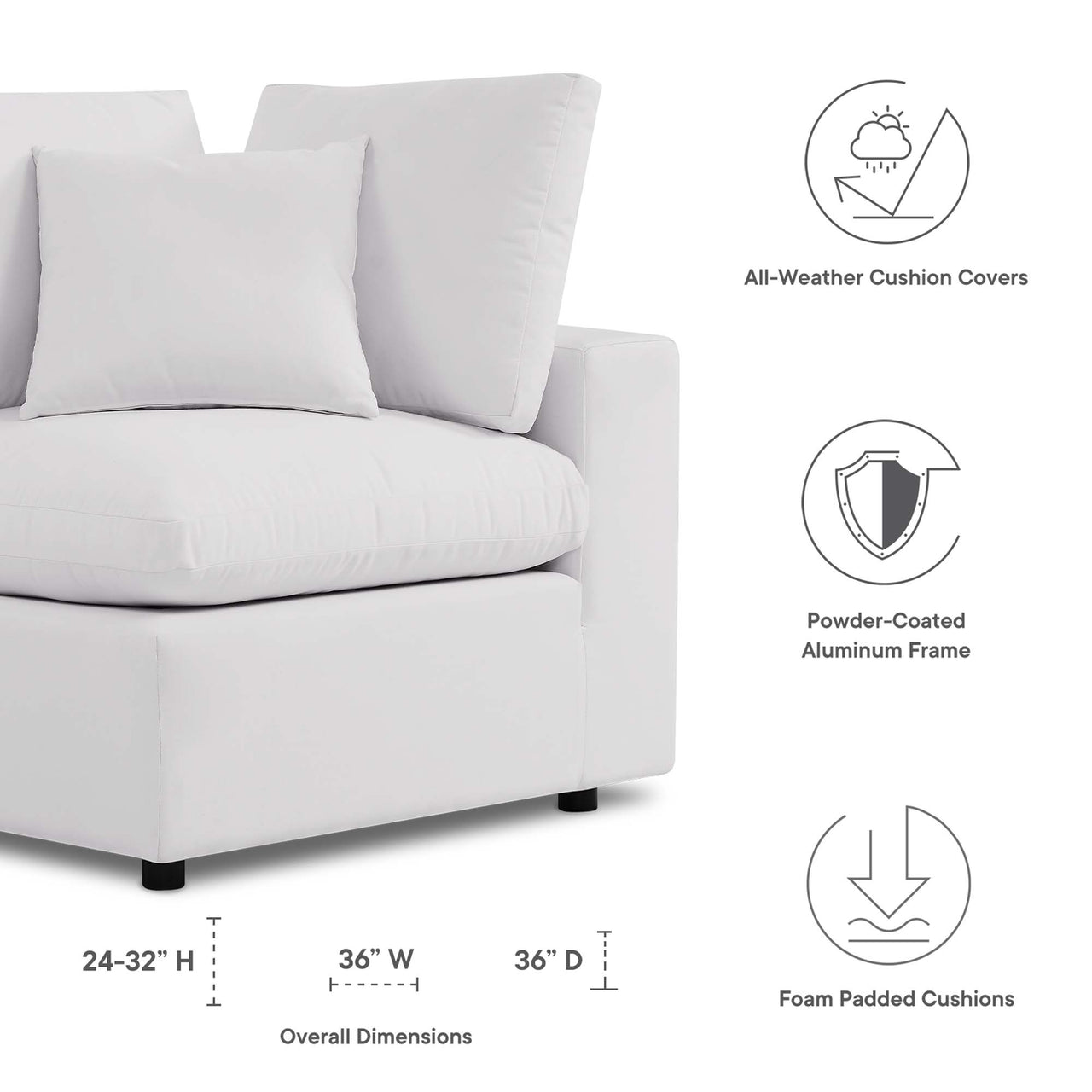 Angelic Alfresco Corner Chair | Outdoor Modular Sectional Component, White
