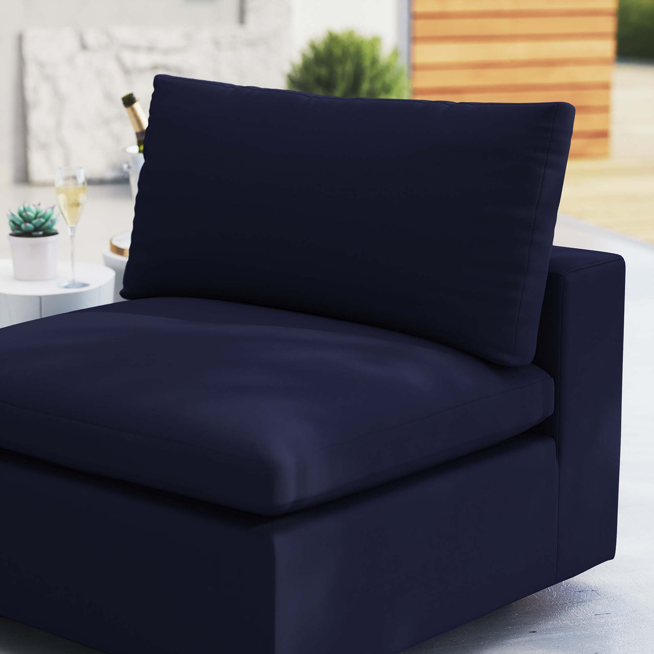 Angelic Sunbrella® Alfresco Armless Chair | Outdoor Modular Sectional Component, Navy