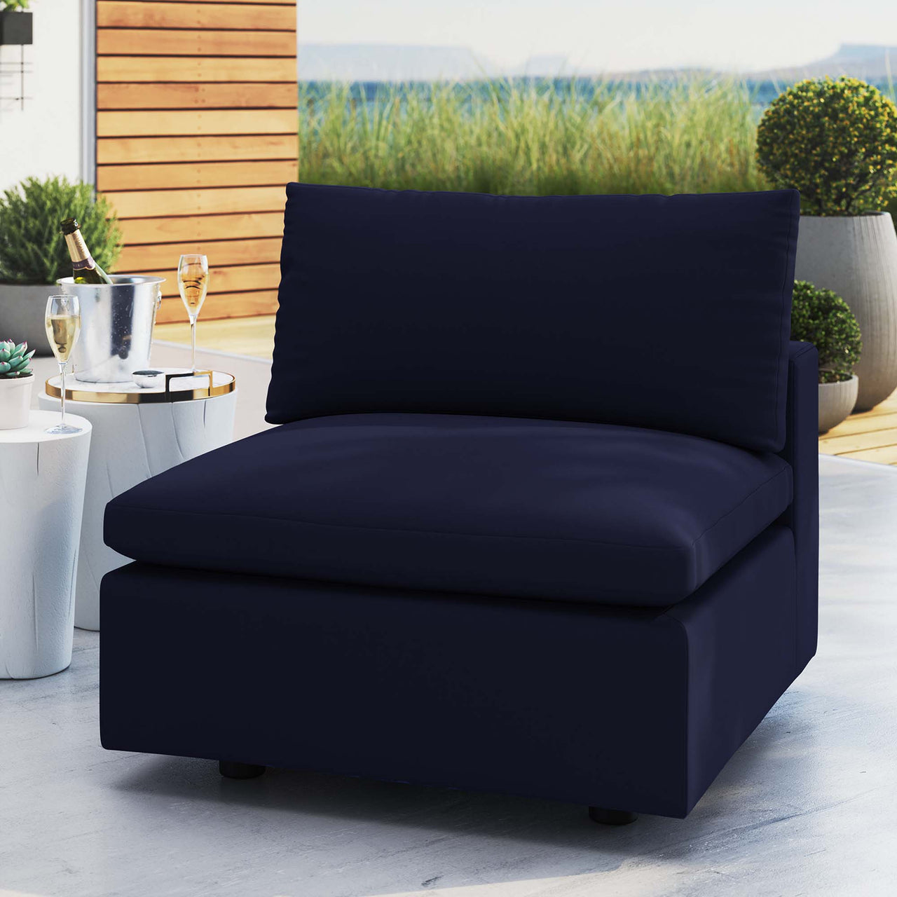 Angelic Sunbrella® Alfresco Armless Chair | Outdoor Modular Sectional Component, Navy
