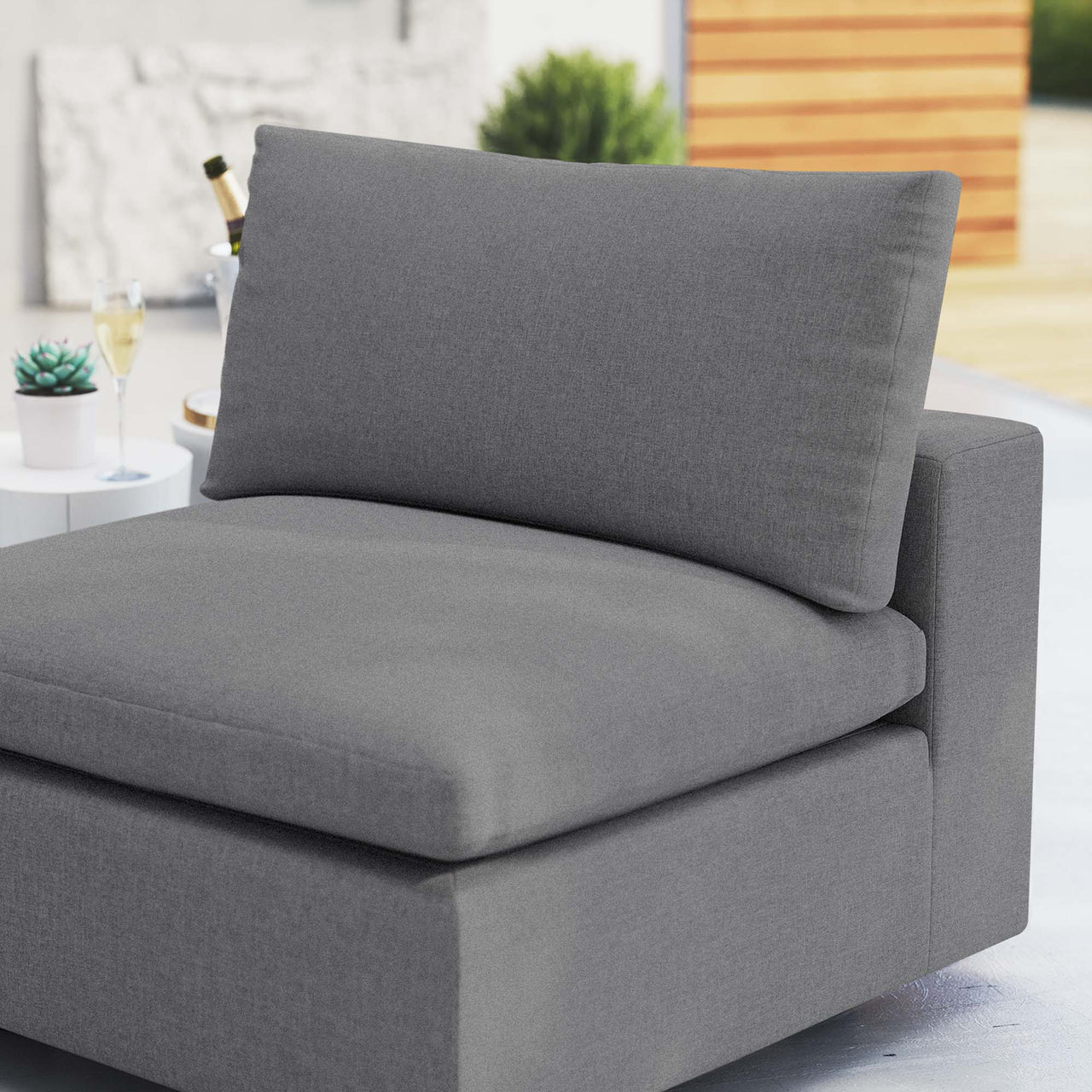 Angelic Sunbrella® Alfresco Armless Chair | Outdoor Modular Sectional Component, Gray
