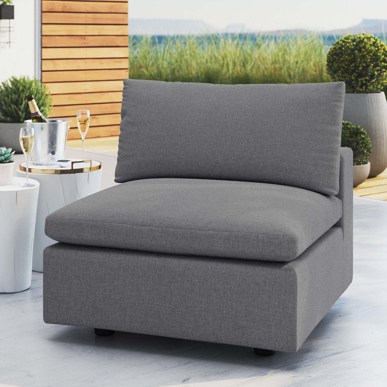 Angelic Sunbrella® Alfresco Armless Chair | Outdoor Modular Sectional Component, Gray