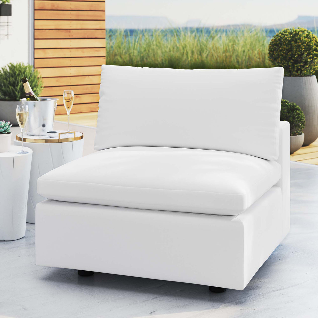 Angelic Sunbrella® Alfresco Armless Chair | Outdoor Modular Sectional Component, White