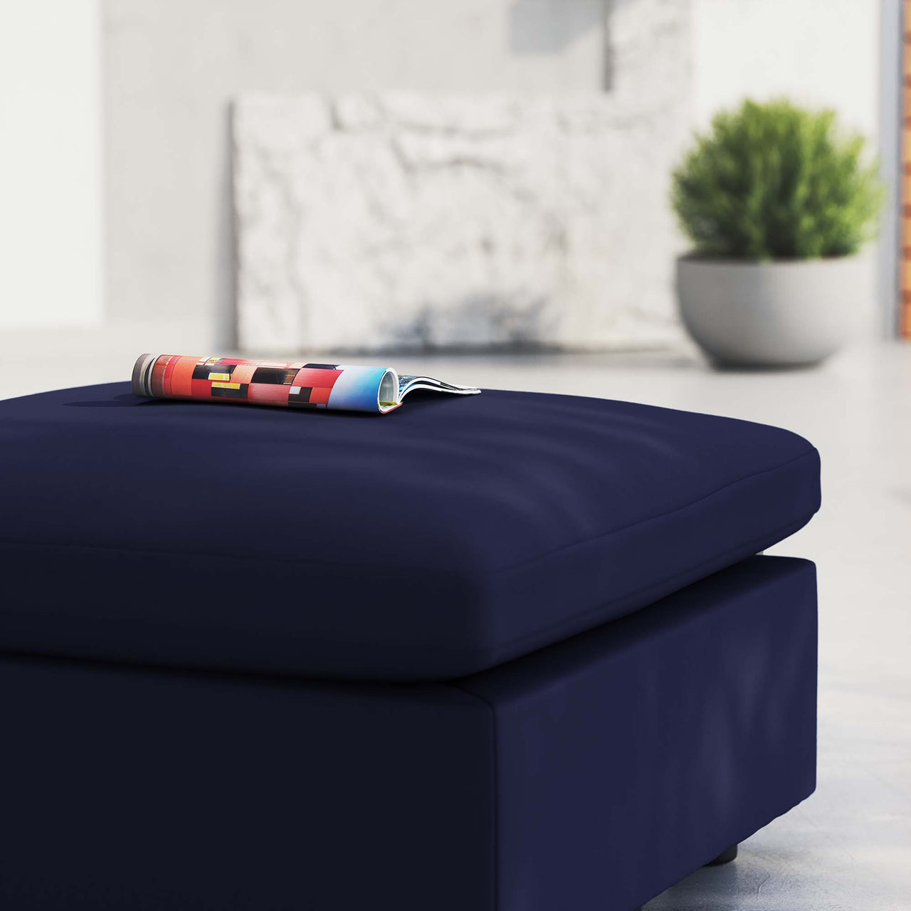 Angelic Sunbrella® Alfresco Ottoman | Outdoor Modular Sectional Component, Navy