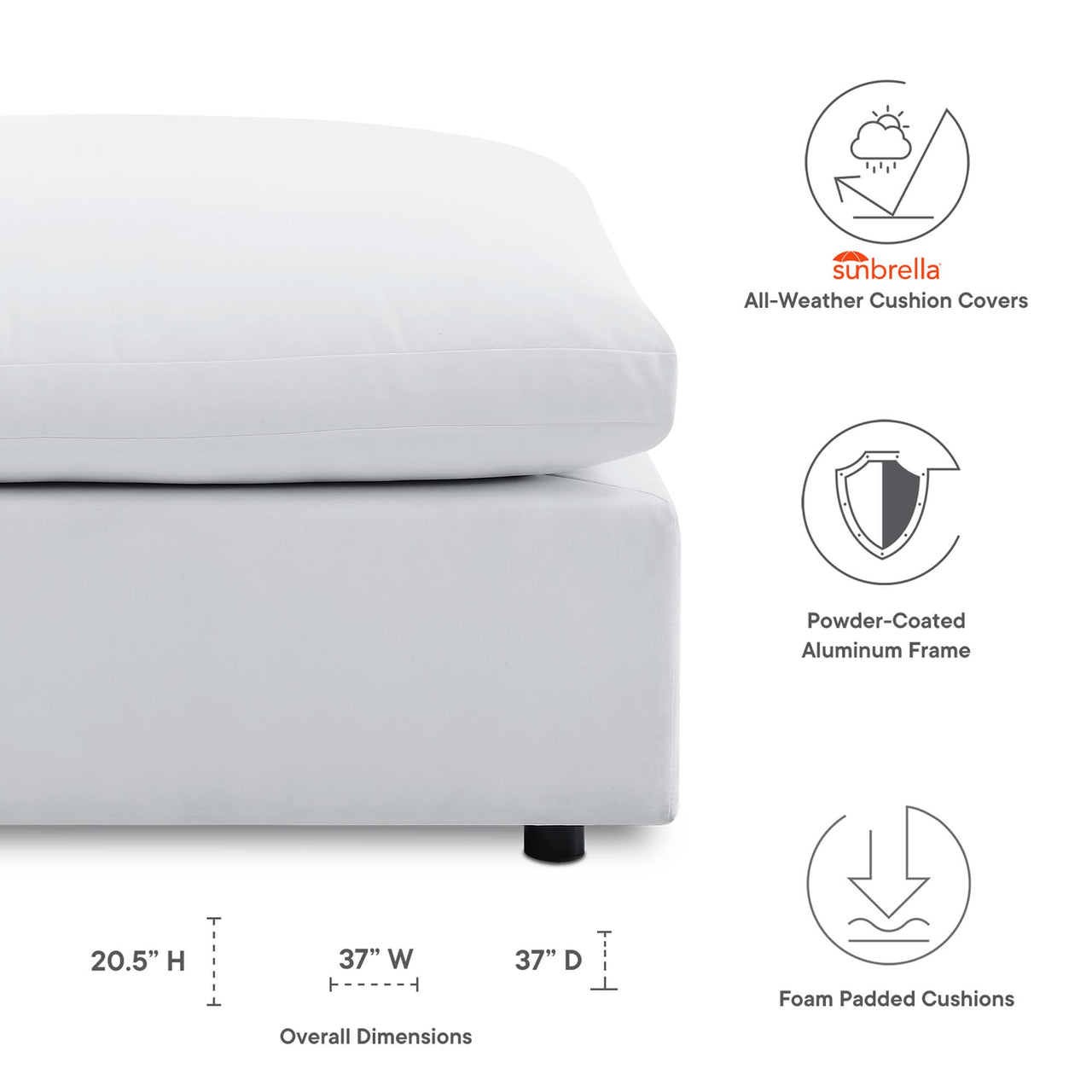 Angelic Sunbrella® Alfresco Ottoman | Outdoor Modular Sectional Component, White