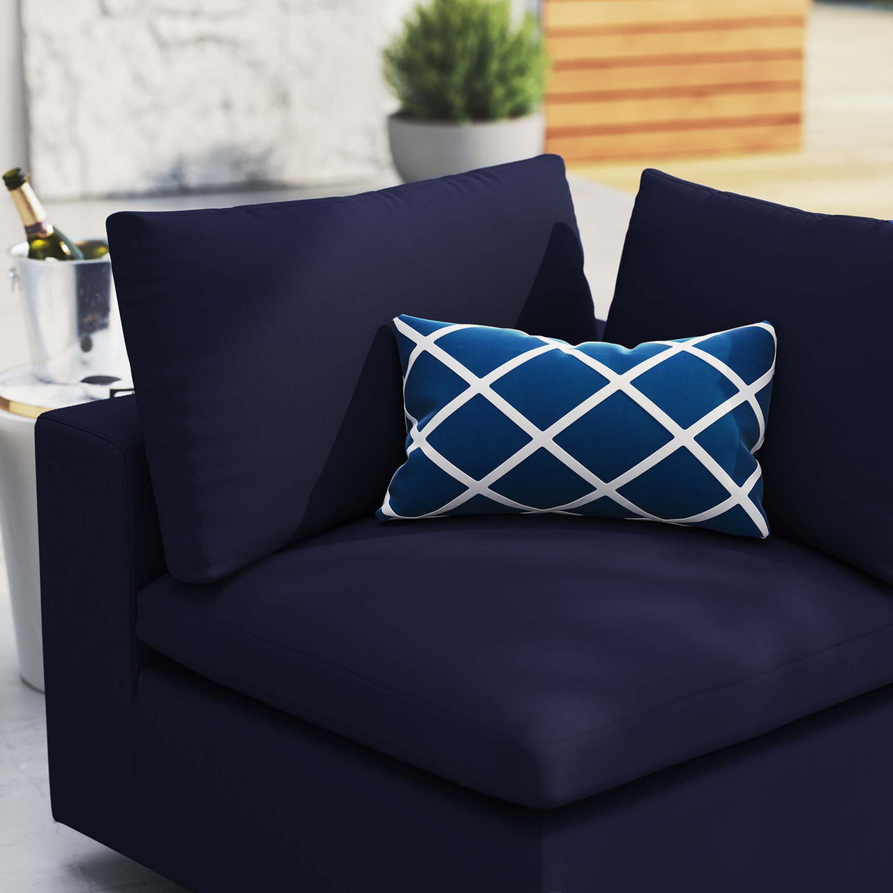 Angelic Sunbrella® Alfresco Corner Chair | Outdoor Modular Sectional Component, Navy