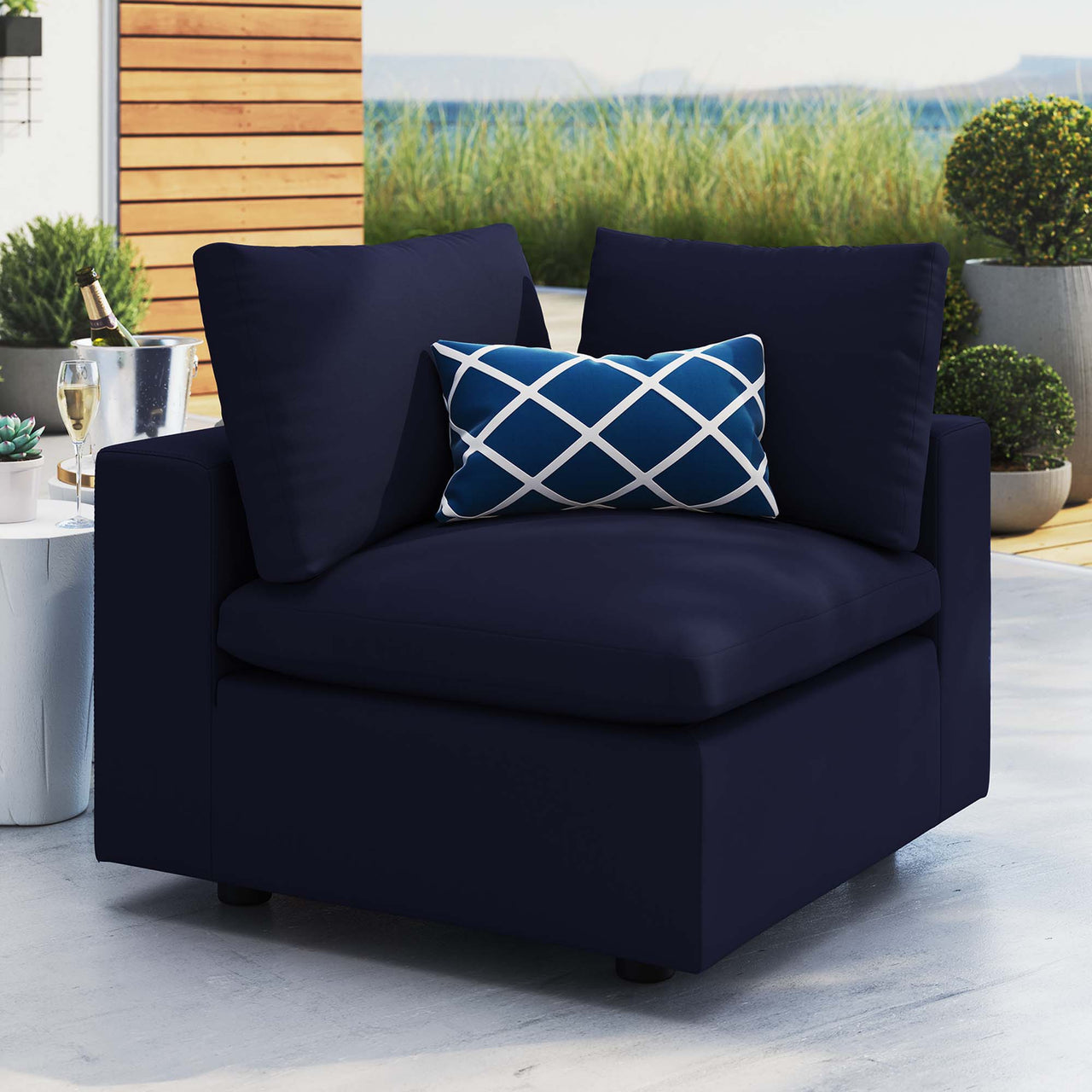 Angelic Sunbrella® Alfresco Corner Chair | Outdoor Modular Sectional Component, Navy