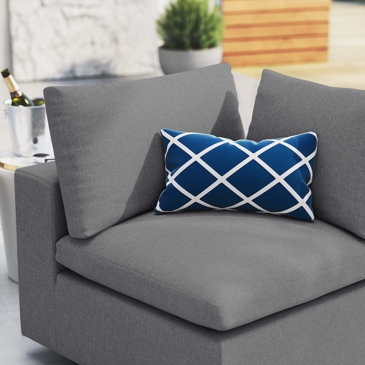 Angelic Sunbrella® Alfresco Corner Chair | Outdoor Modular Sectional Component, Gray