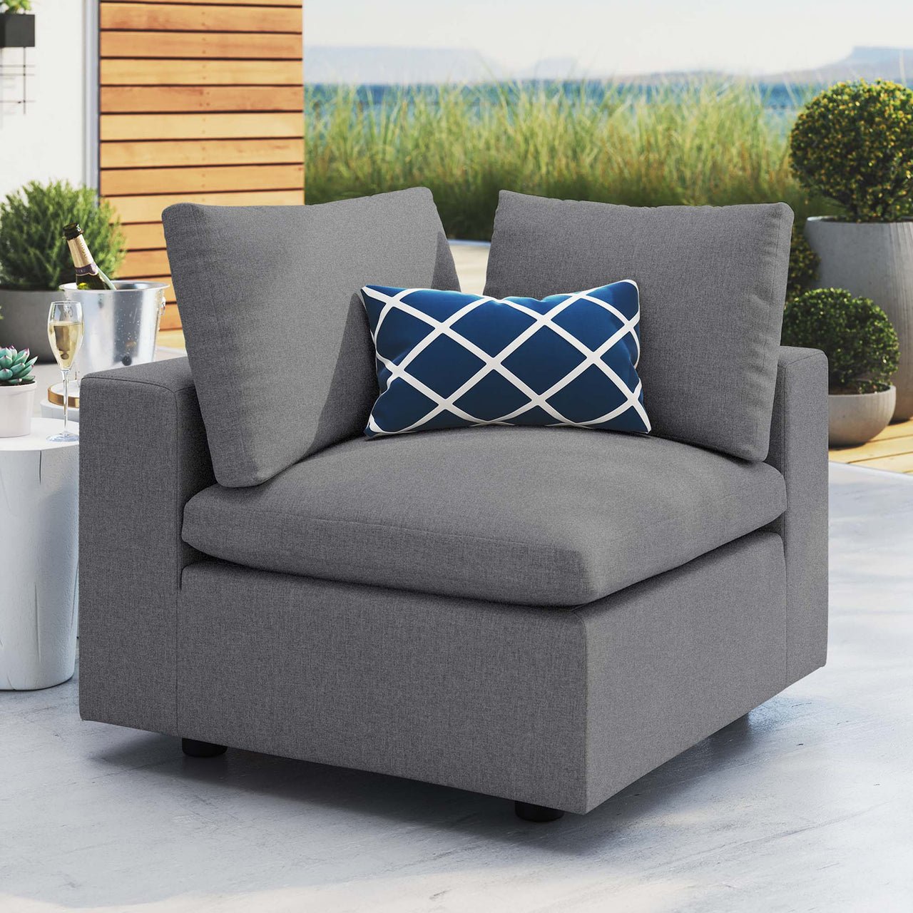 Angelic Sunbrella® Alfresco Corner Chair | Outdoor Modular Sectional Component, Gray
