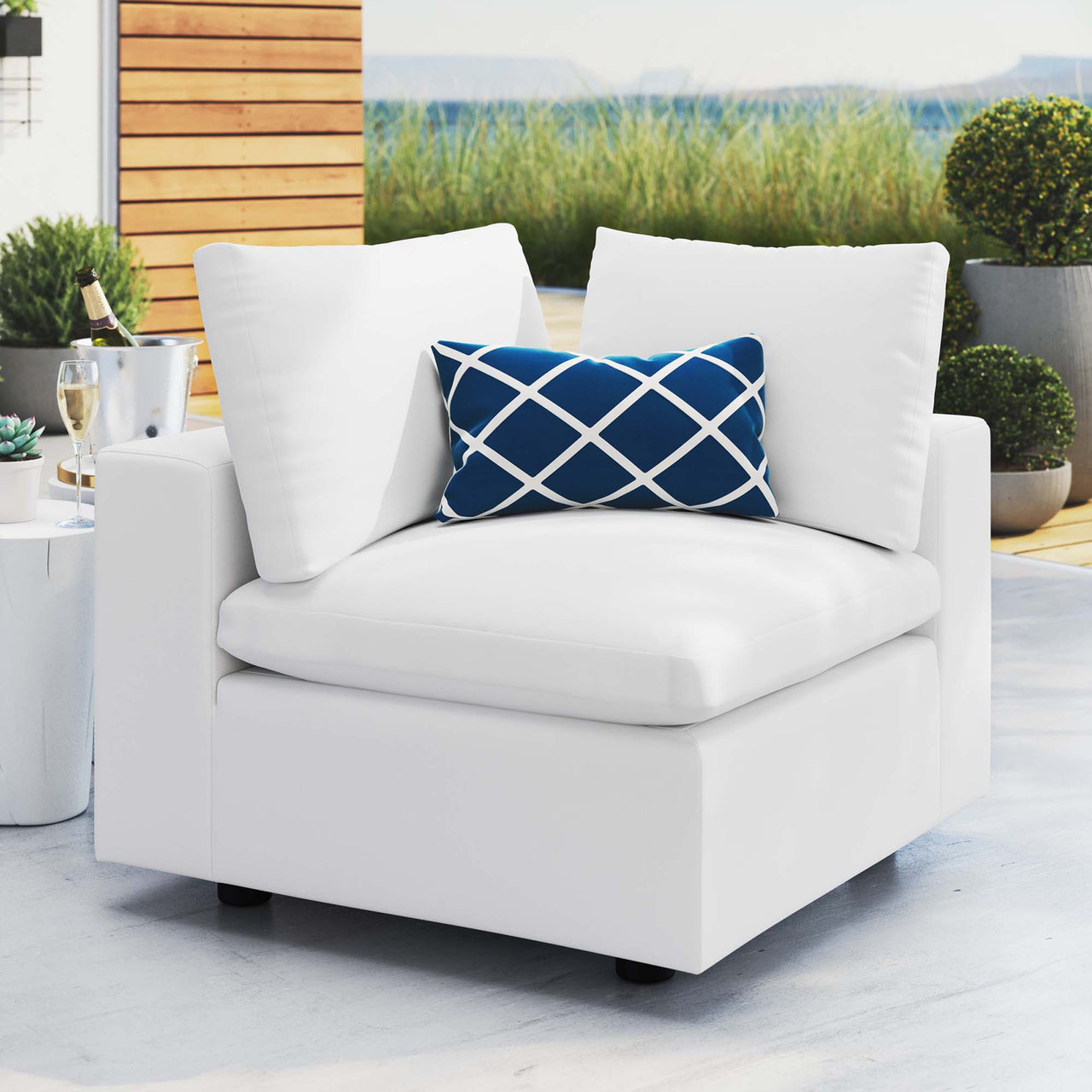 Angelic Sunbrella® Alfresco Corner Chair | Outdoor Modular Sectional Component, White