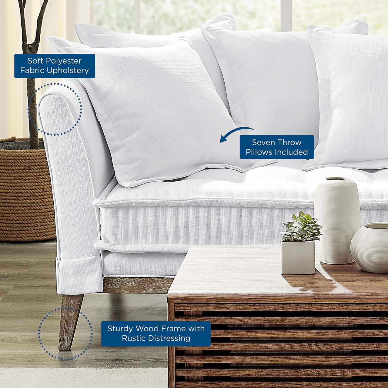 Reese Fabric Sofa, White