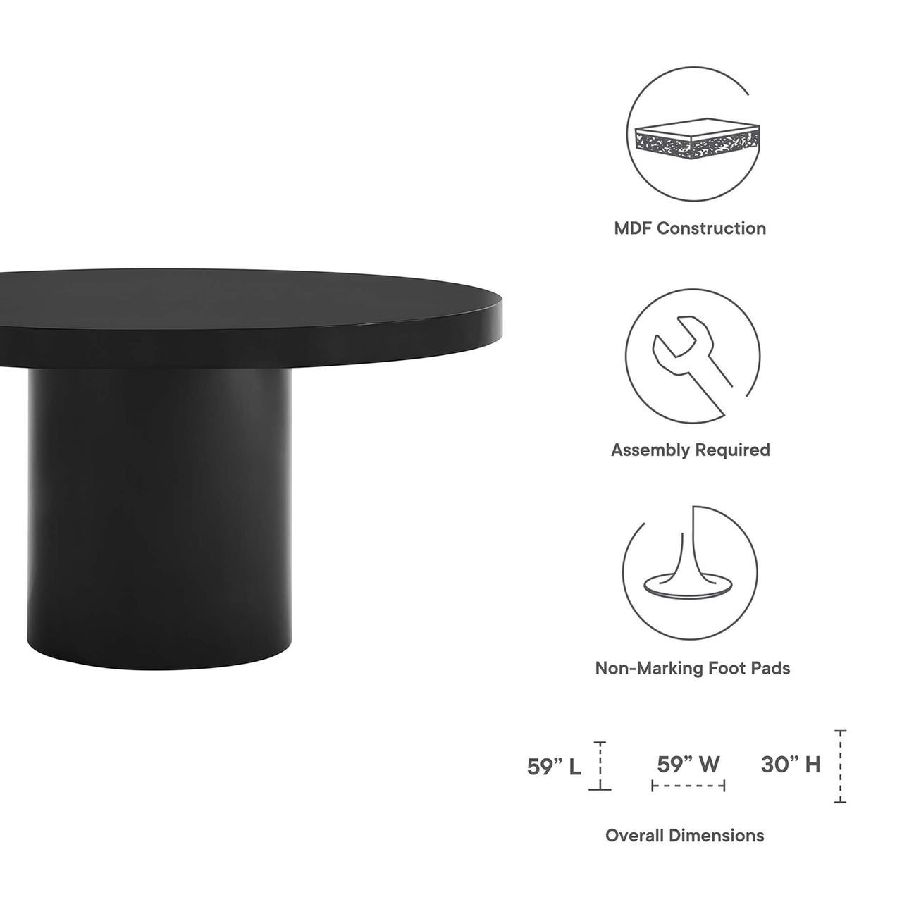 Orrin Round Dining Table, Black