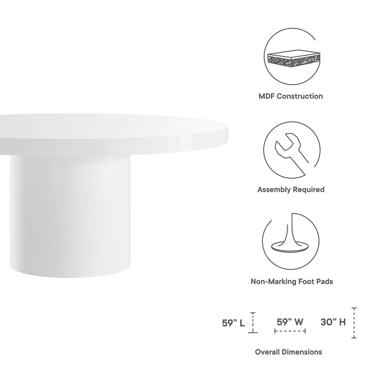 Orrin Round Dining Table, White