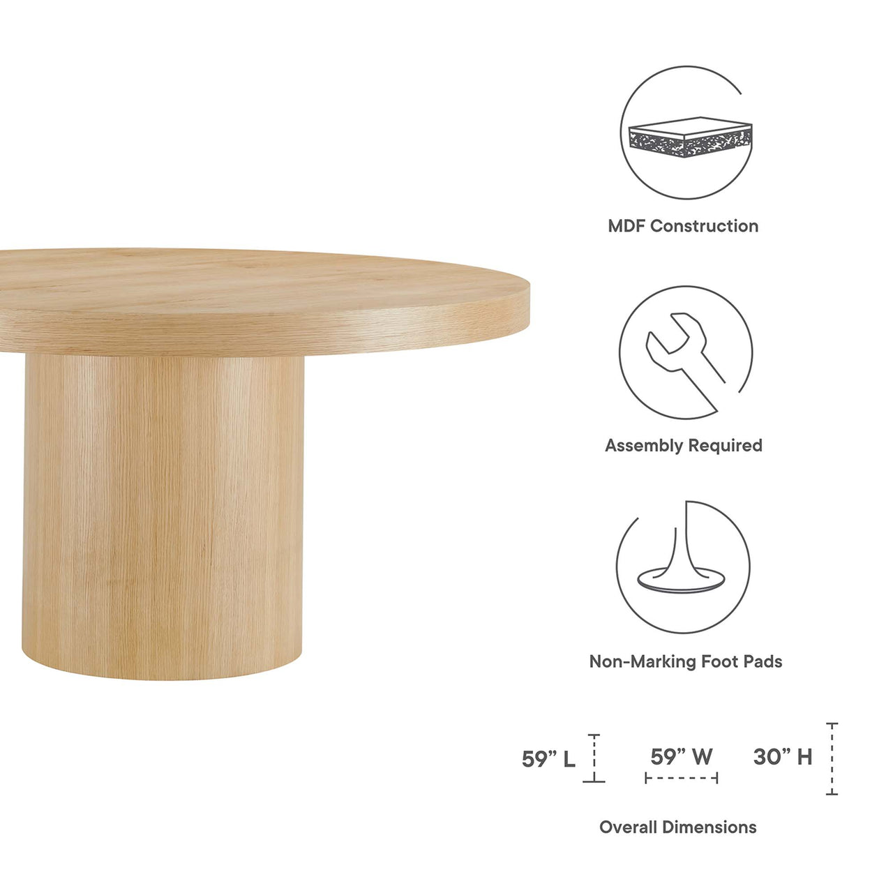 Orrin Round Dining Table, Oak