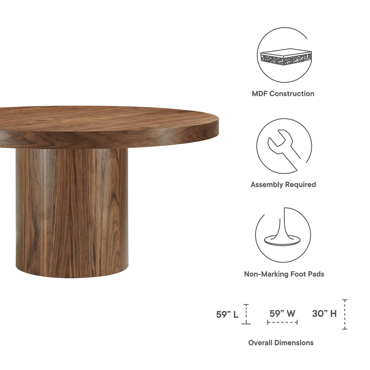 Orrin Round Dining Table, Walnut