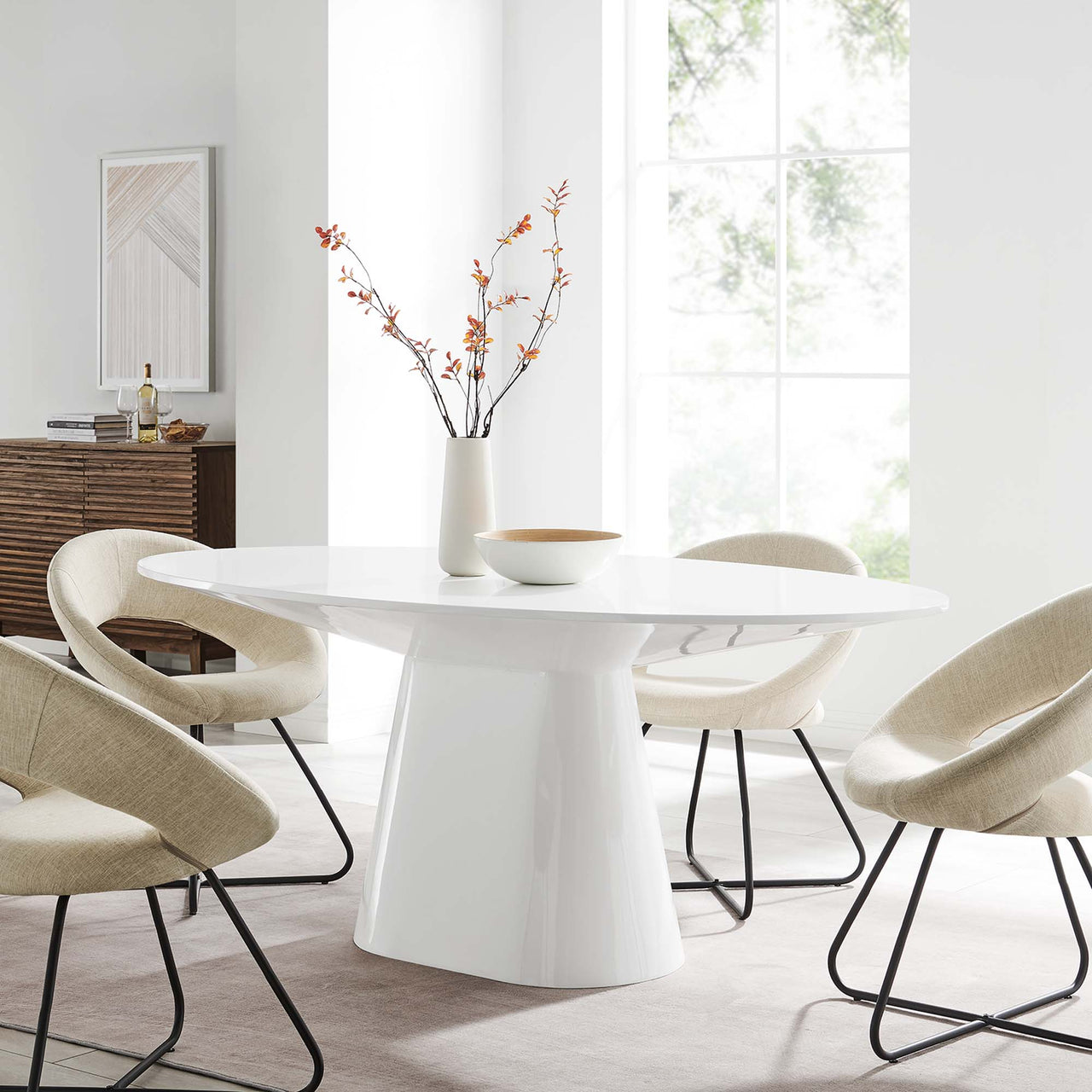 Oblique Oval Dining Table, White