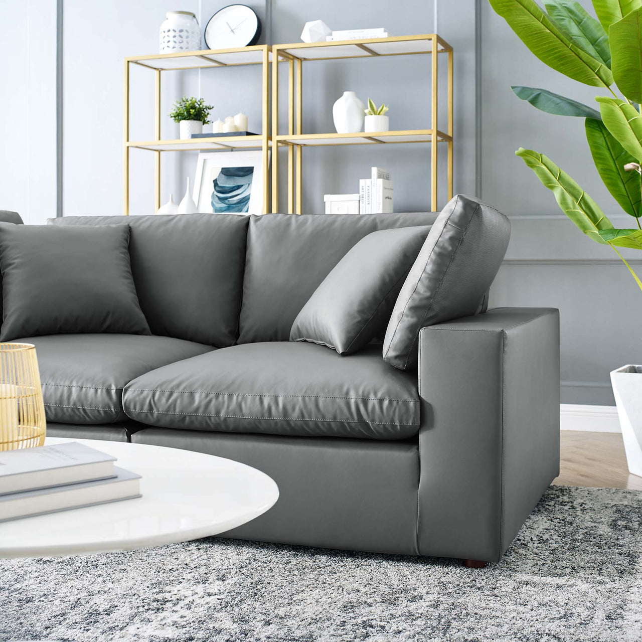 Angelic Cloudblend Eco-Leather Loveseat Sectional, Gray