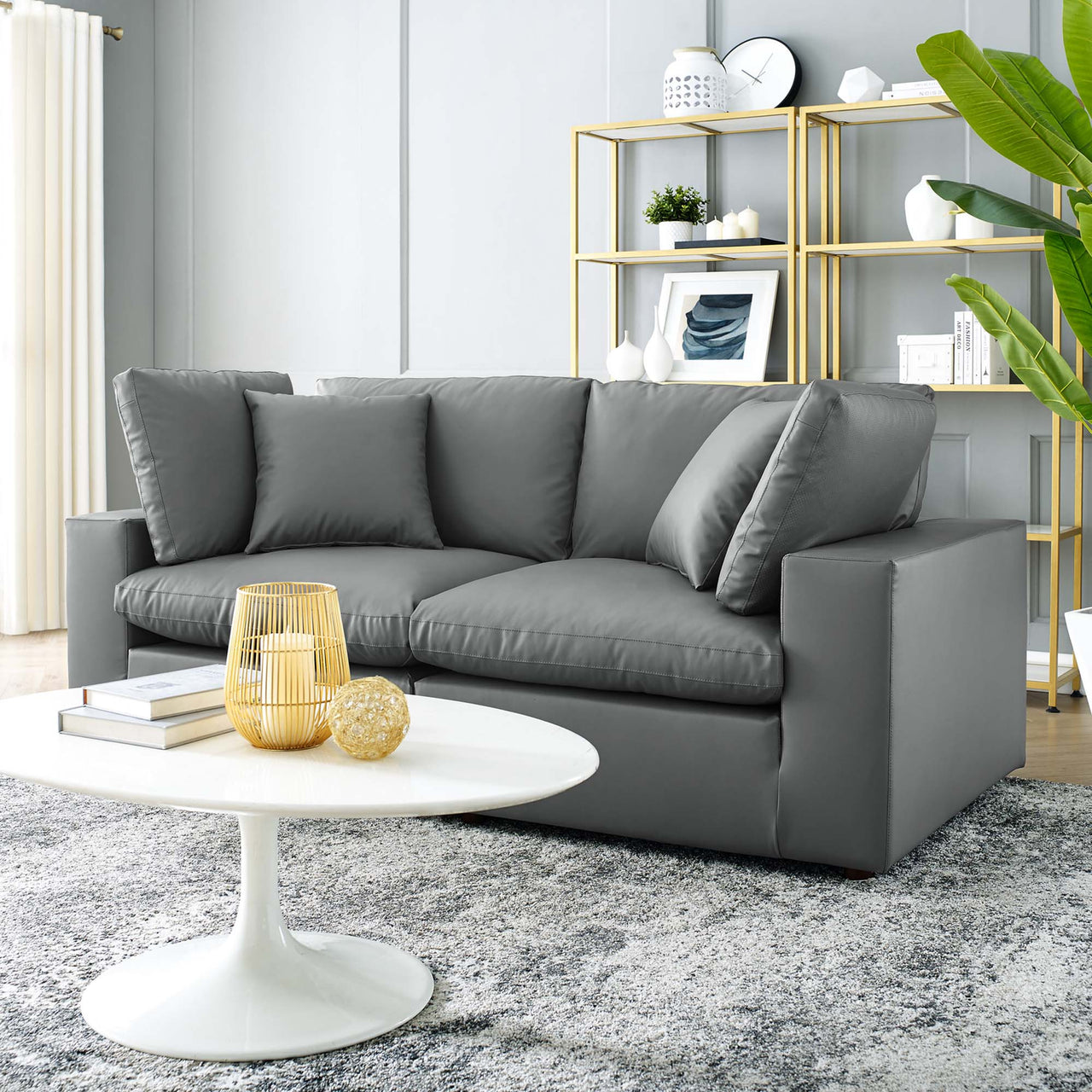 Angelic Cloudblend Eco-Leather Loveseat Sectional, Gray