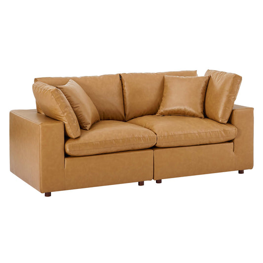 Angelic Cloudblend Eco-Leather Loveseat Sectional, Tan