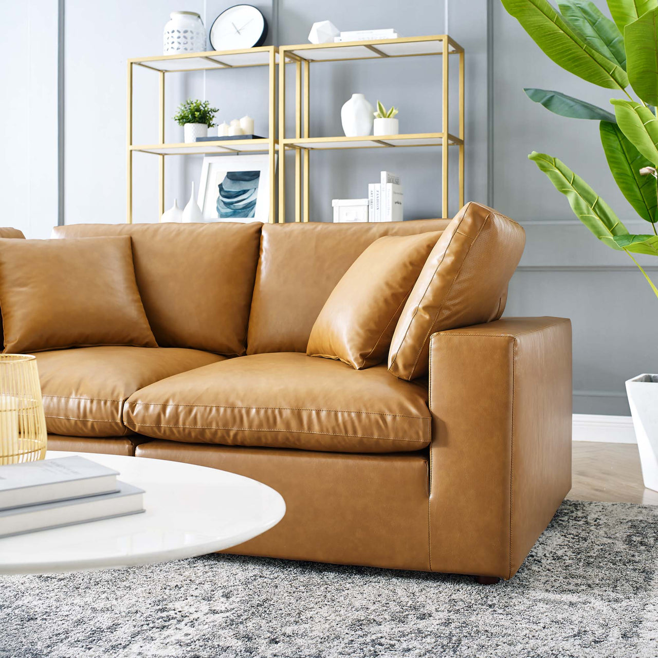 Angelic Cloudblend Eco-Leather Loveseat Sectional, Tan