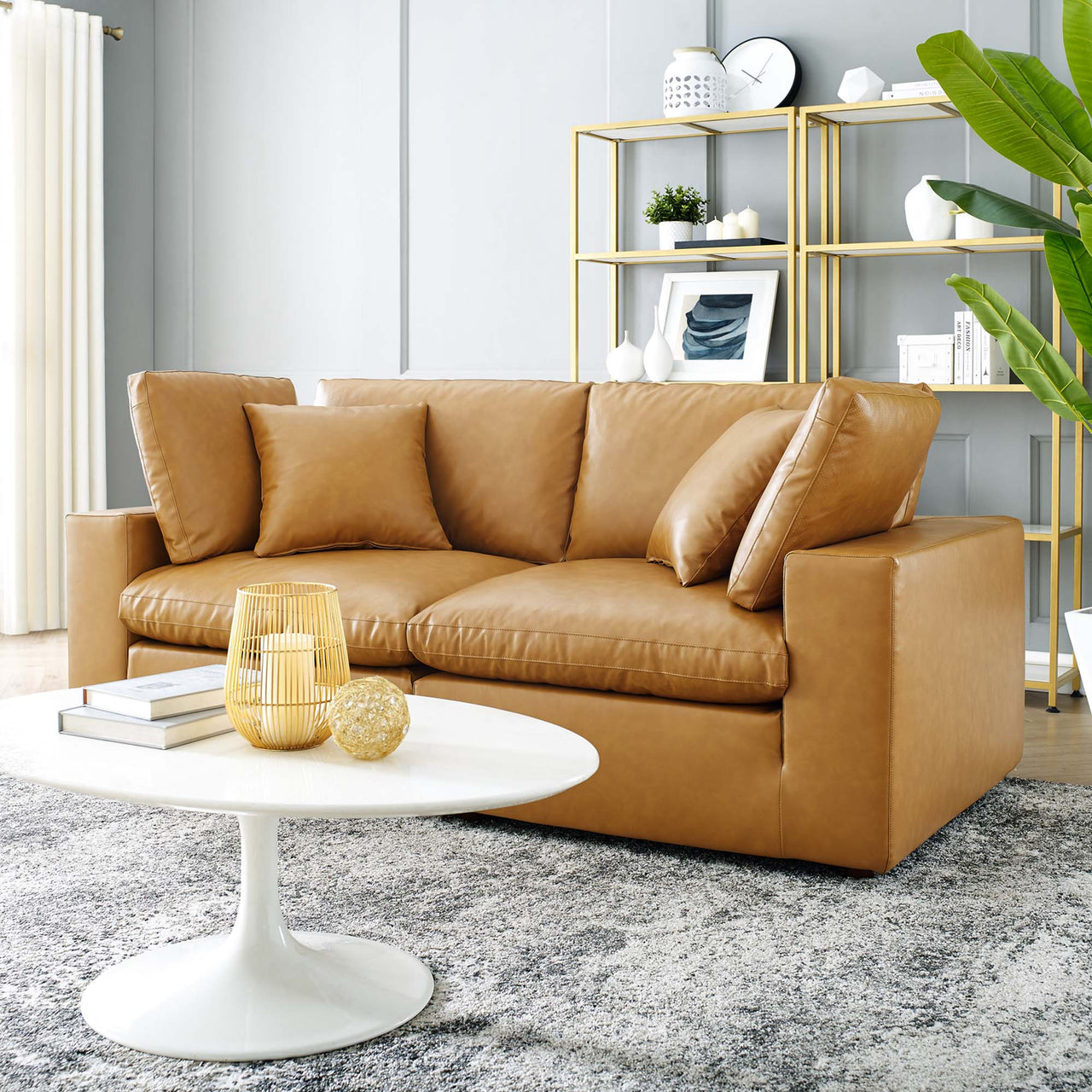 Angelic Cloudblend Eco-Leather Loveseat Sectional, Tan