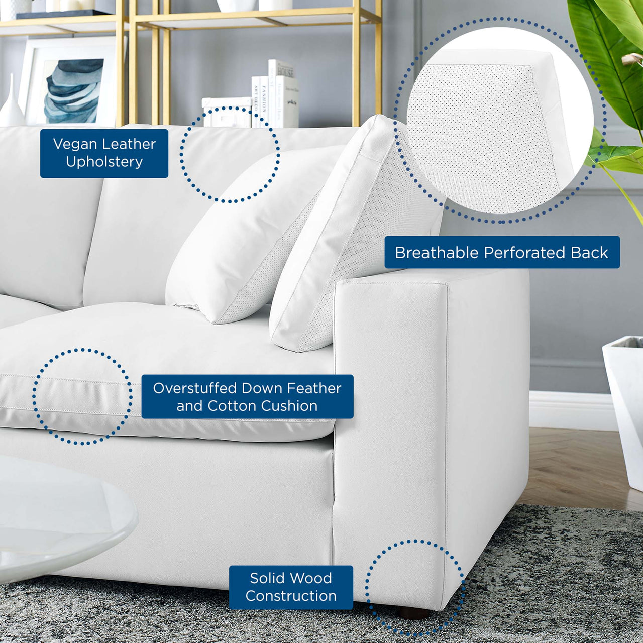 Angelic Cloudblend Eco-Leather Loveseat Sectional, White