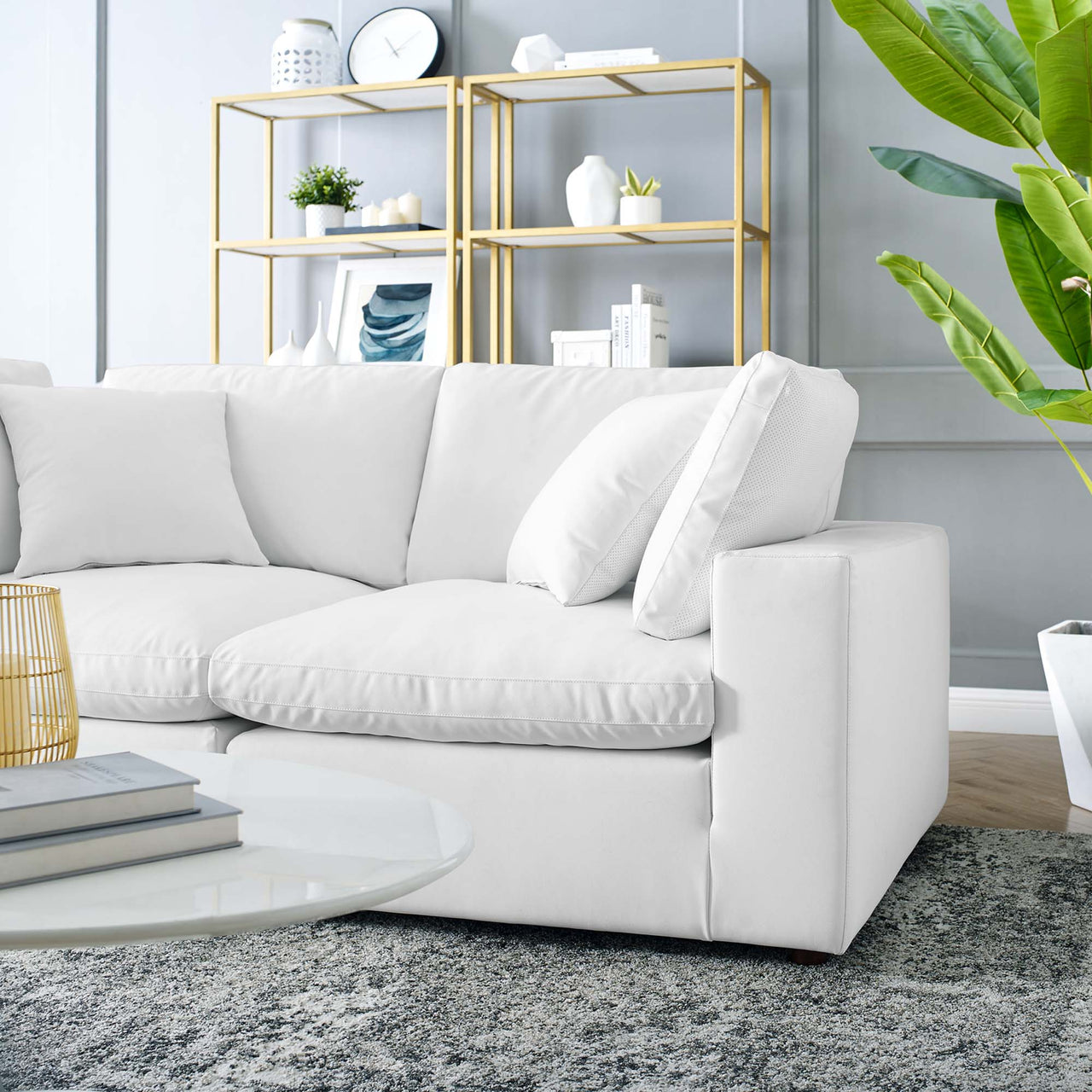 Angelic Cloudblend Eco-Leather Loveseat Sectional, White