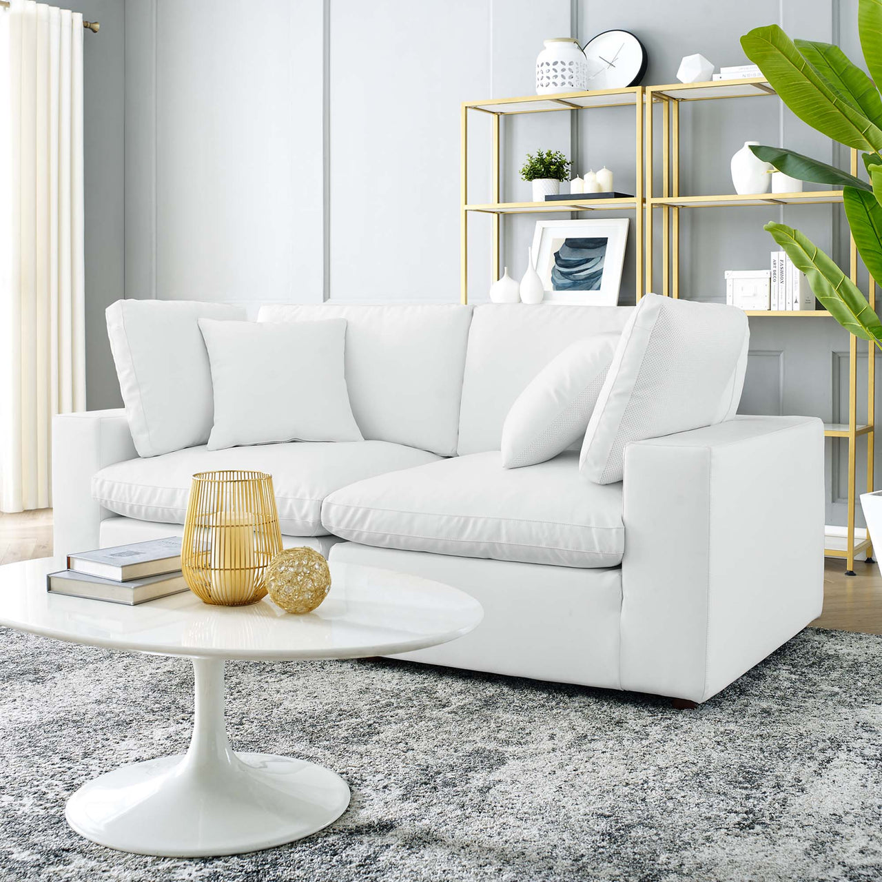 Angelic Cloudblend Eco-Leather Loveseat Sectional, White