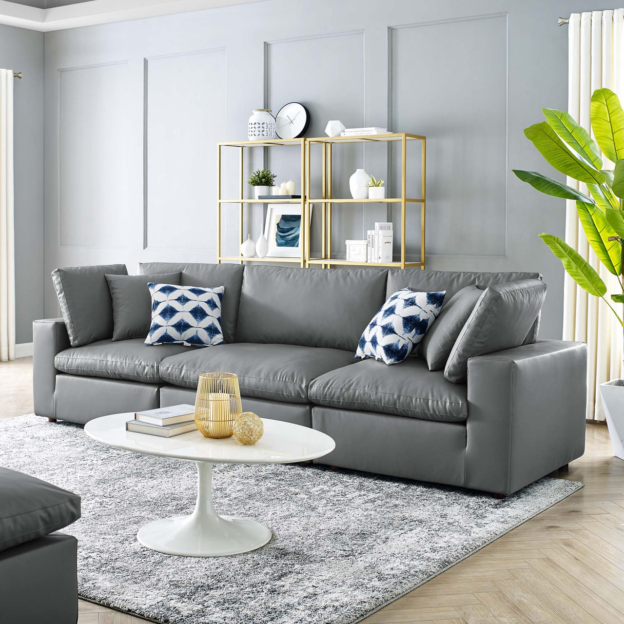 Angelic Cloudblend Eco-Leather 3-Seater Sofa Sectional, Gray