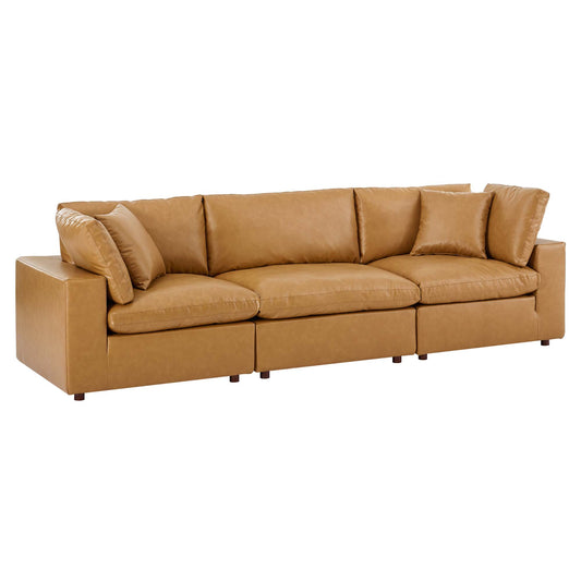 Angelic Cloudblend Eco-Leather 3-Seater Sofa Sectional, Tan