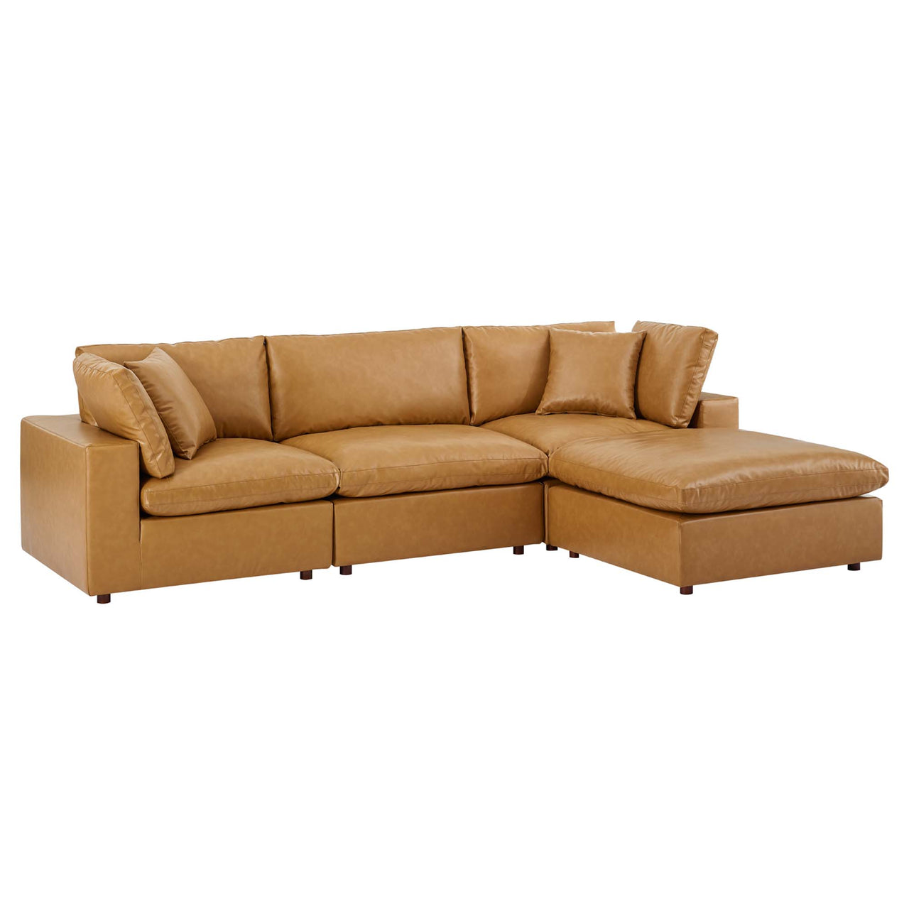 Angelic 4-Piece Cloudblend Eco-Leather Sectional, Tan