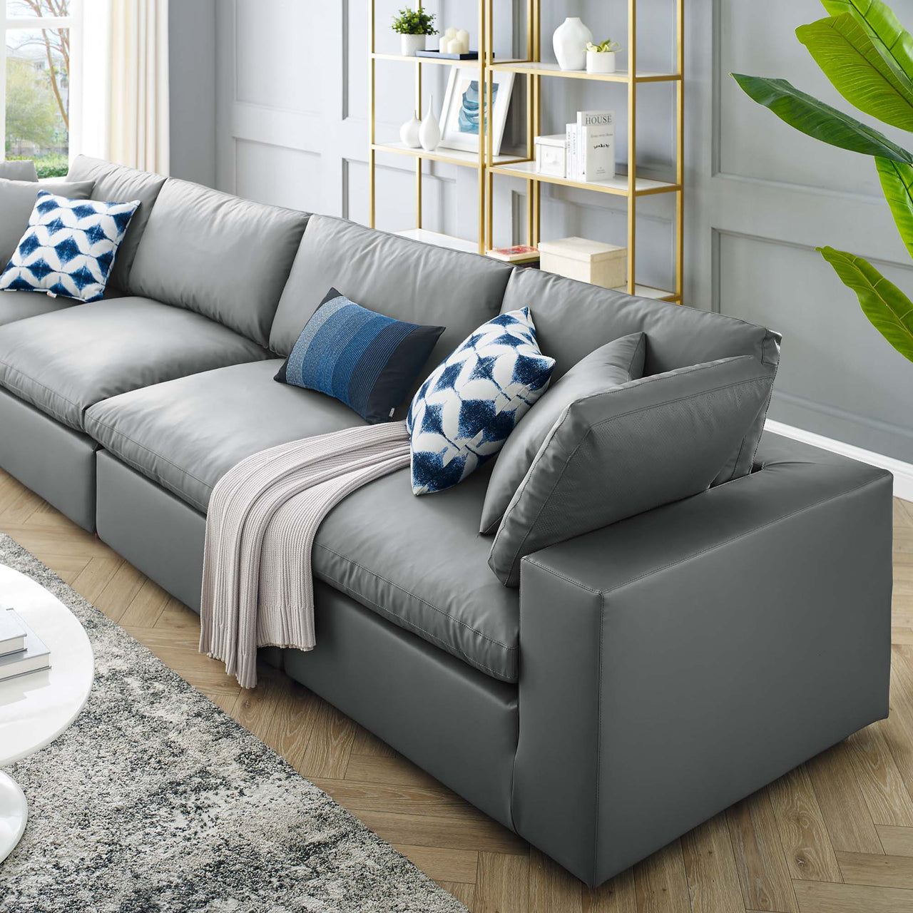 Angelic Cloudblend Eco-Leather 4-Seater Sofa Sectional, Gray
